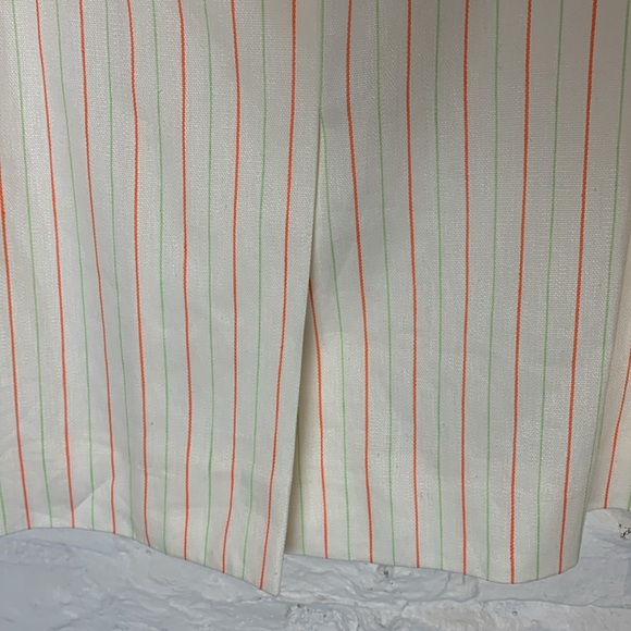 80s Aquascutum NWT Deadstlock linen cotton Pencil Skirt Lime Green Pinstripe - Picture 5 of 11